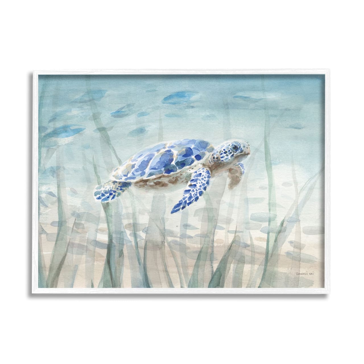 Stupell Industries Baby Sea Turtle Blue Speckled Aquatic Animal Ocean Framed Wall Art